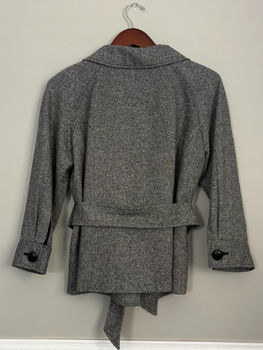Jones New York Signature Wool Silk Blend Gray Cropped Belted Blazer 4